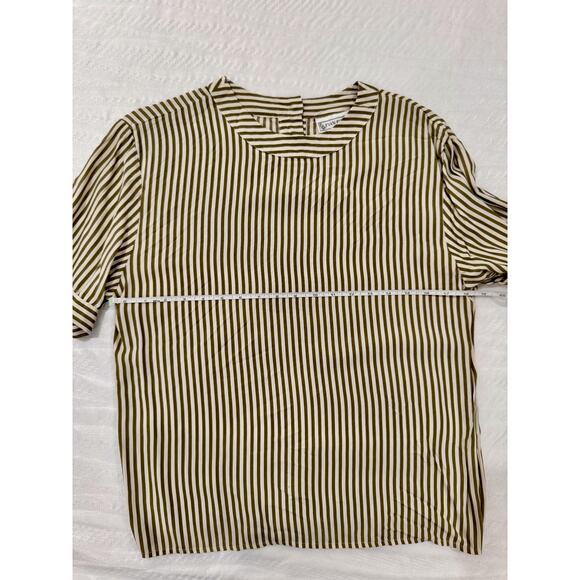 Vintage Striped Blouse Women’s 8 Olive Cream Soft Autumn Classic Minimalism - Picture 6 of 9